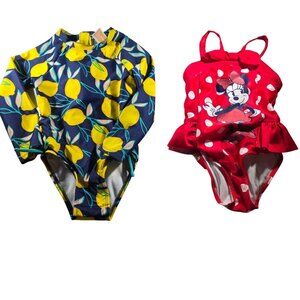 Lot of 2 bathing suits toddler 3T swim disney Minnie mouse lemon